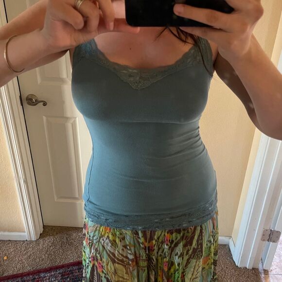 Full tilt blue green teal vintage 2000s lace cami top - Picture 4 of 7